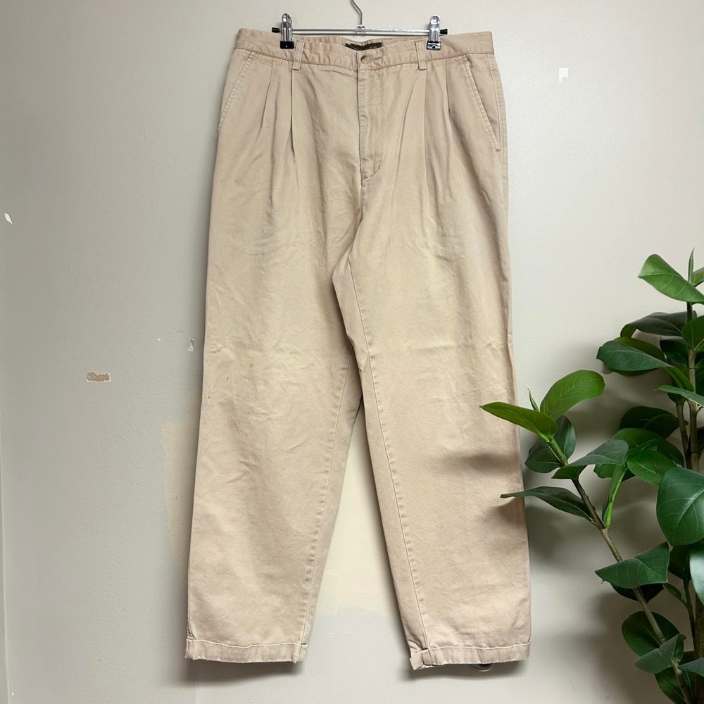 Vintage 90s Timberland Weathergear Cream Pleated Pants Mens 34x31 Tan Cotton